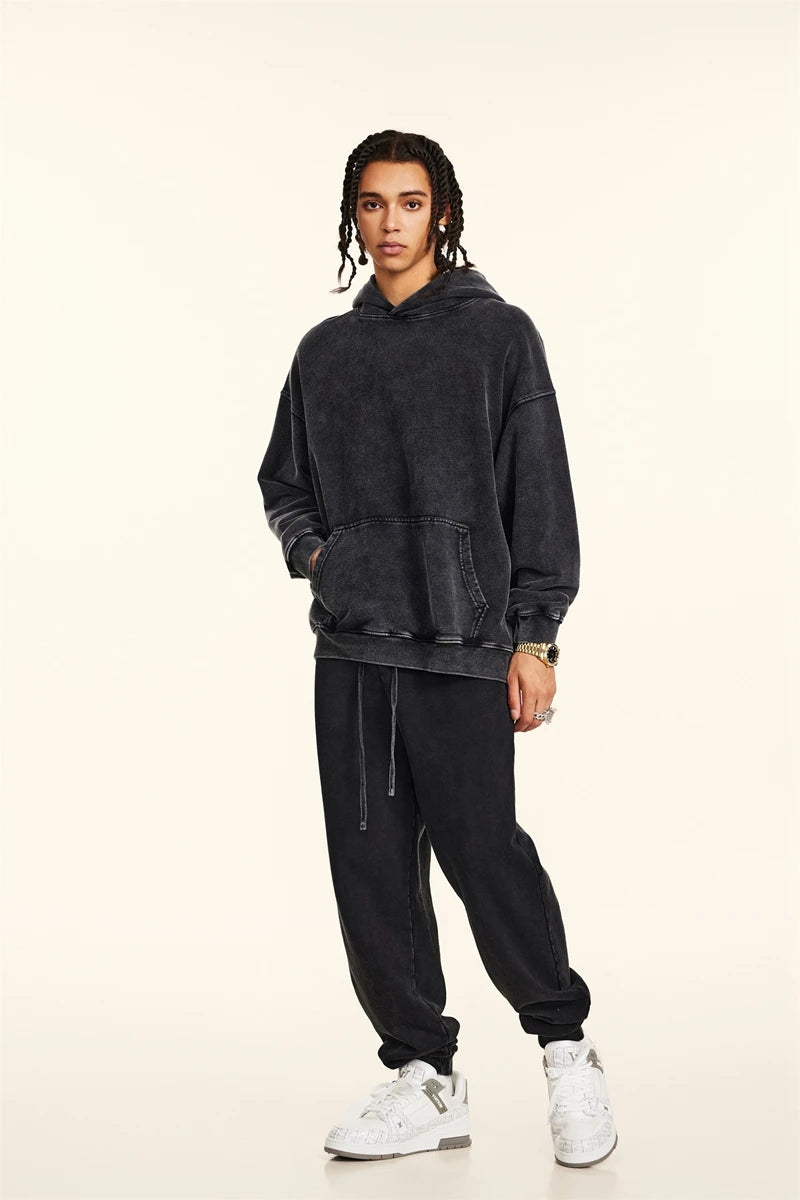 Oversized Men's Hoodie – Vintage Black Pullover