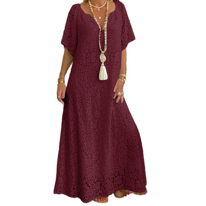 Women Lace V Neck Long Dress