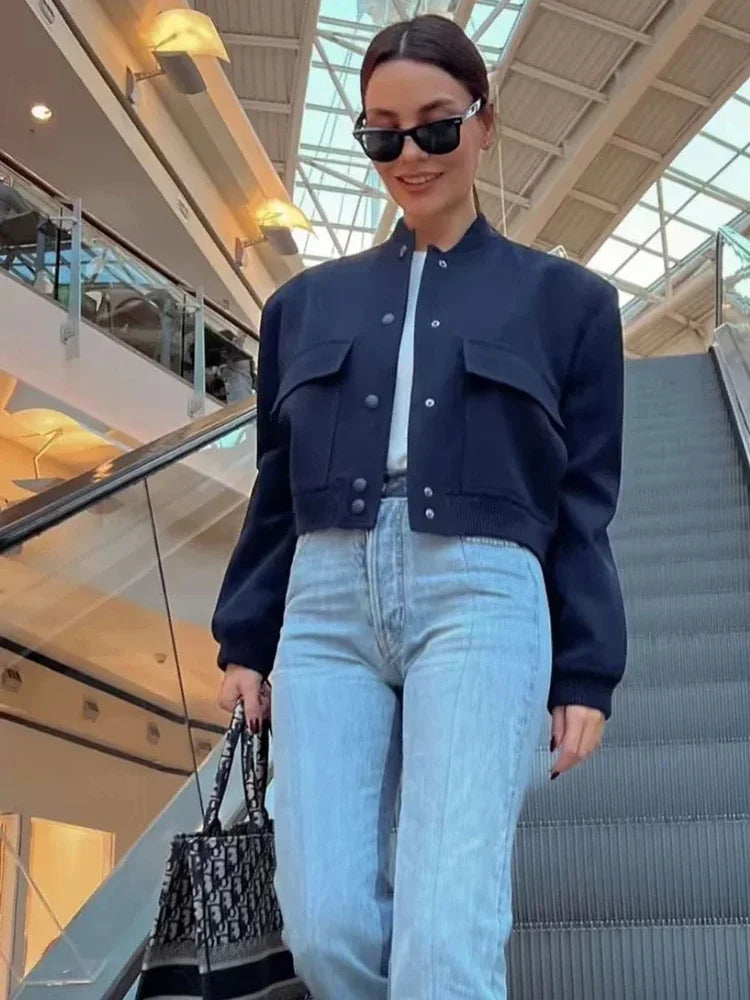 White Cropped Women's Bomber Jacket – Baseball Aviator Coat