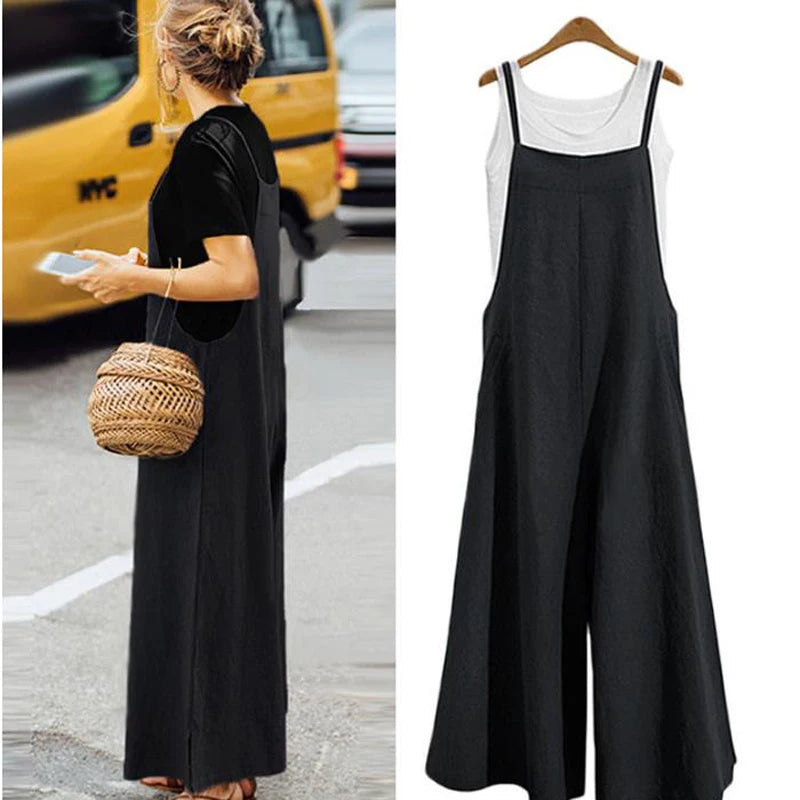 Women Wide Leg Cotton Linen Jumpsuit