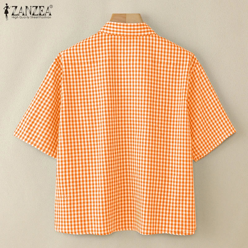 Harper Checked Lapel Blouse