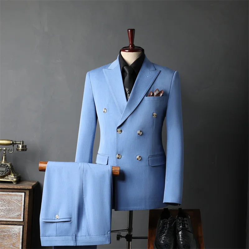بدلة رجالية مزدوجة الصدر بمقاسات كبيرة - مجموعة من 3 قطع