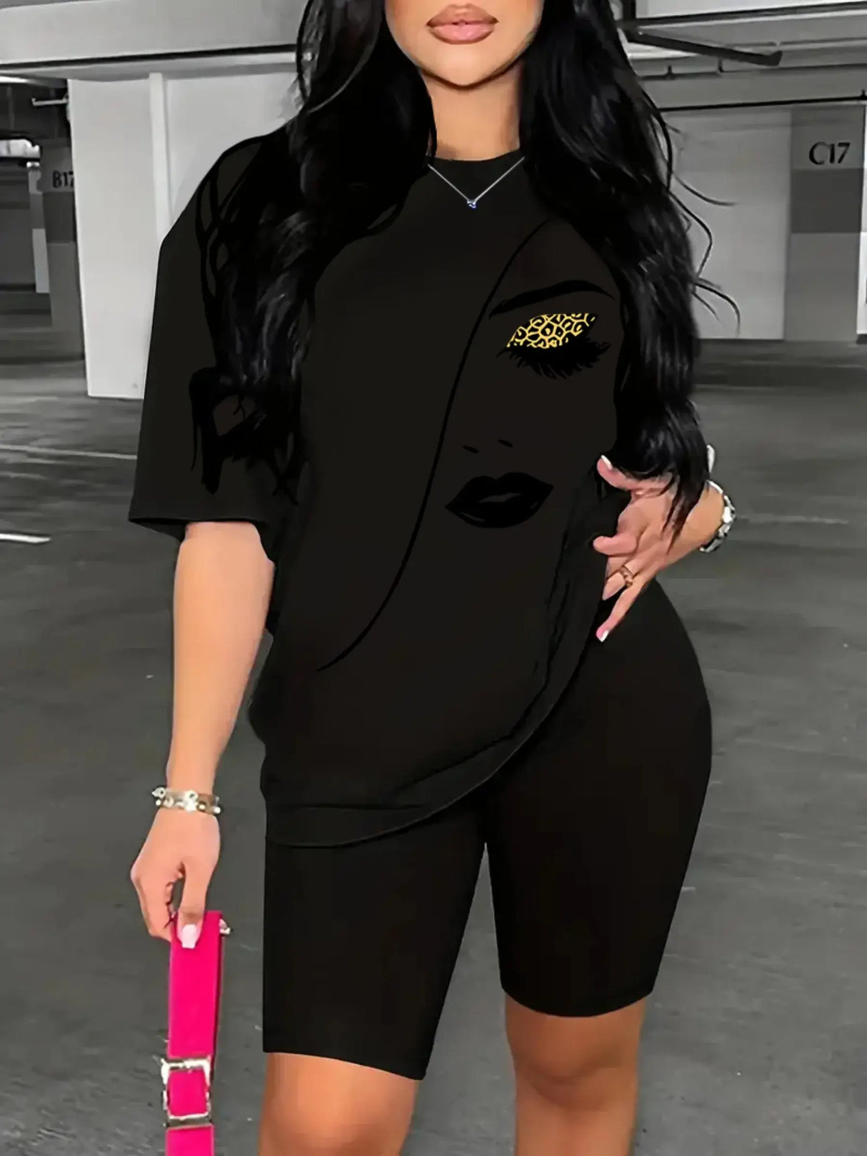 Women Plus Size T-Shirt Shorts Set