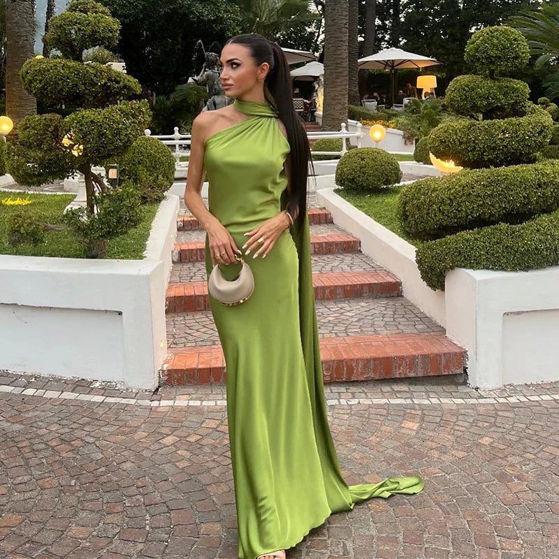 Luxe Satin Halter Evening Gown
