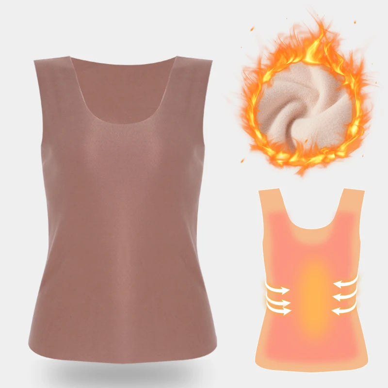 HeatHold™ Thermal Slim Inner Vest for women, sleeveless design, spandex-polyester blend, ideal winter undershirt.