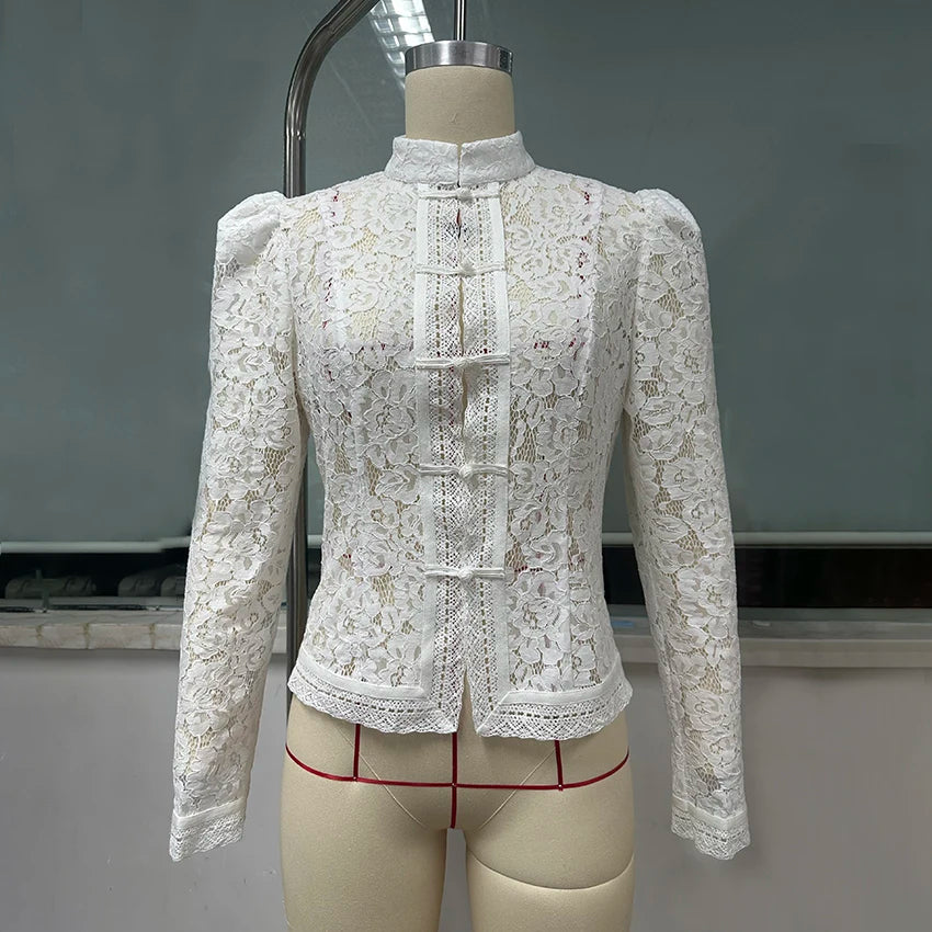 Lace Bloom Embroidered Puff Sleeve Blouse
