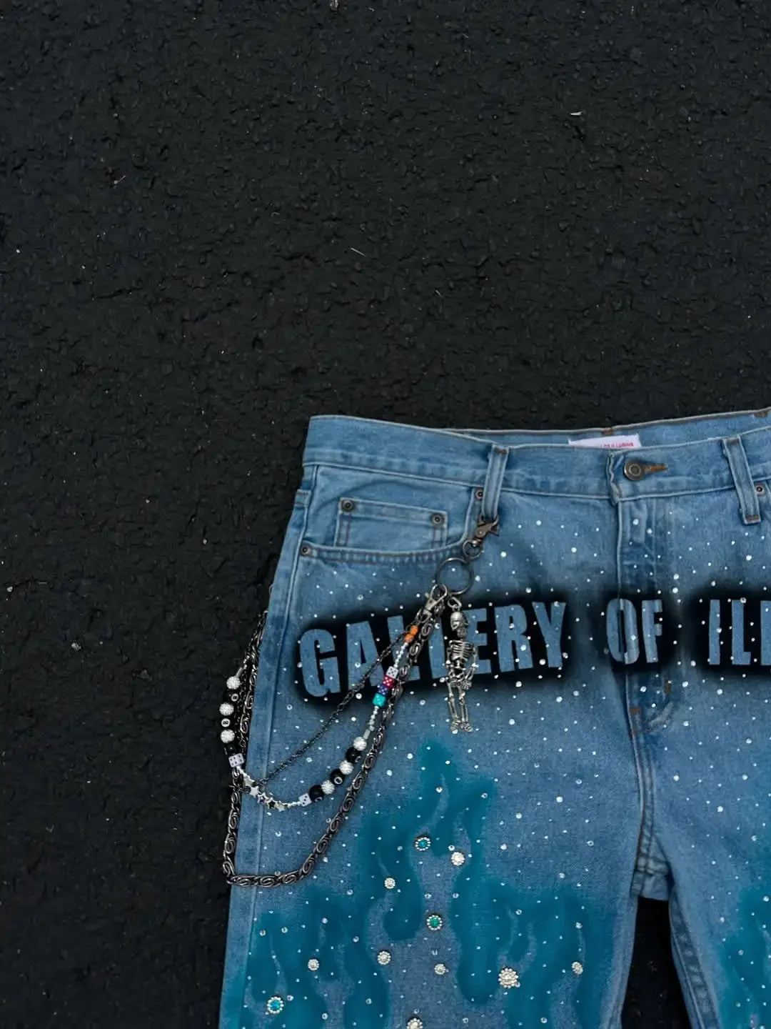 FlameShorts™ – Rhinestone Baggy Shorts (Y2K Flame Street Look)