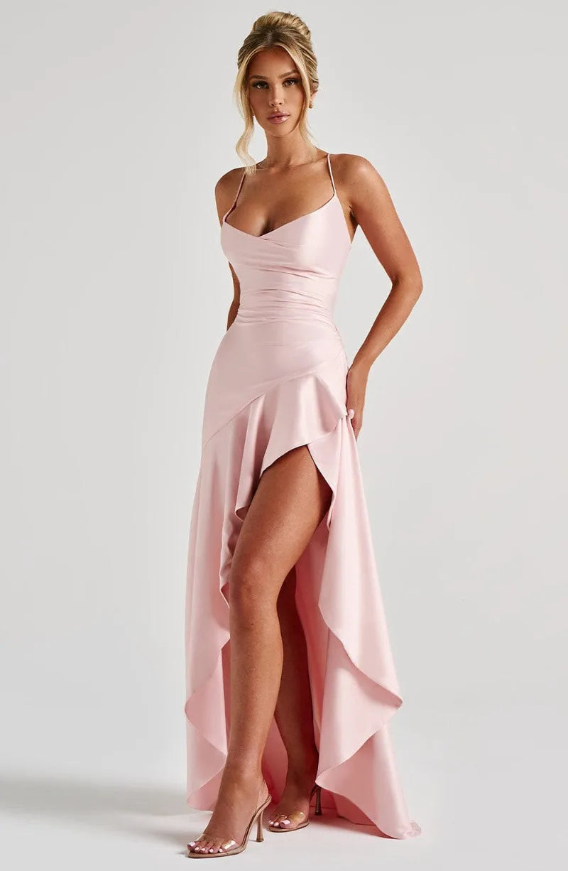 Women's Satin Lace-Up Maxi Dress