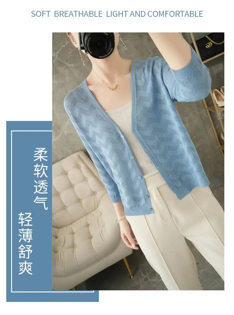Women Knitted V-Neck Sun Protection Cardigan
