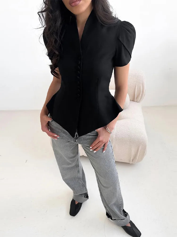 Elegant Women's Slim Waist Blazer Coat