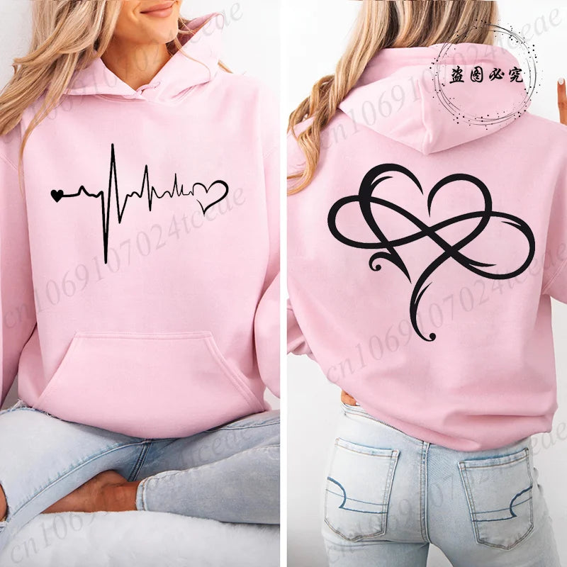 Women's Heartbeat Print Retro Hoodie