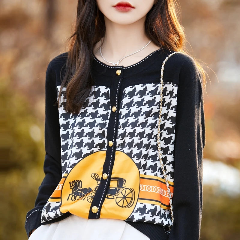 Women's Silk Print Wool Cardigan