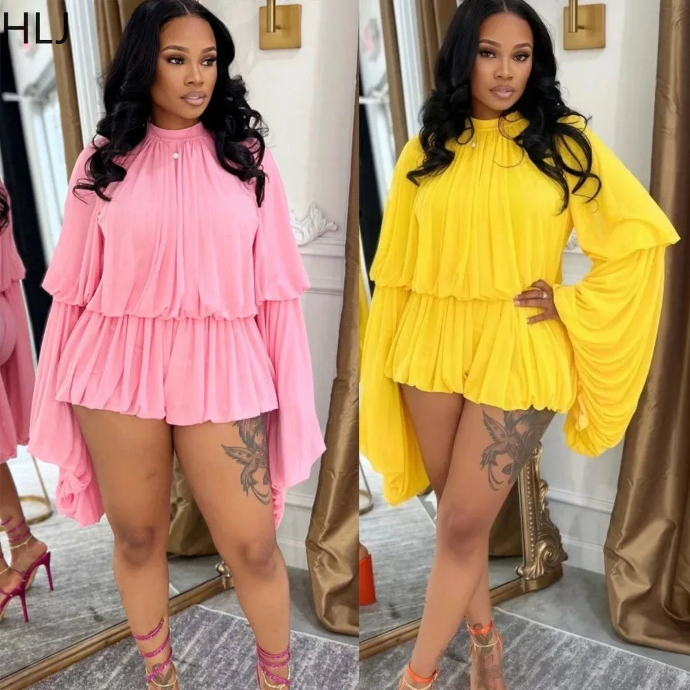 SculptEase™ – جمبسوت ضيق بأكمام واسعة ومكشكشة (مطاطي، أنيق، وملائم للانحناءات)