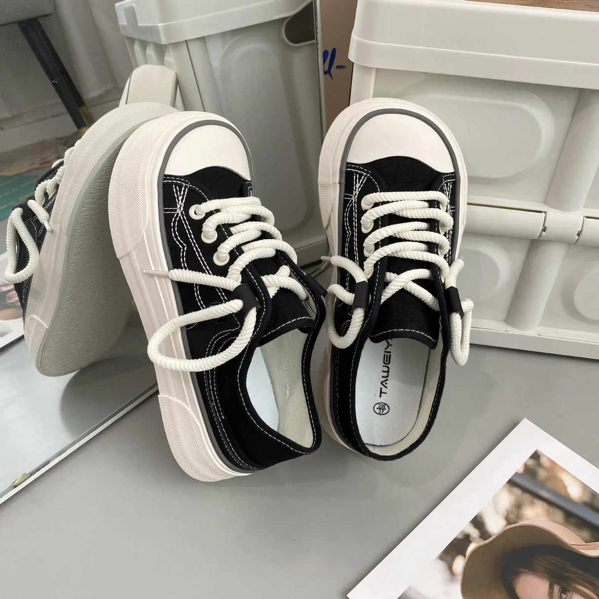 Women Canvas Sneakers Non Slip Lace Up Flats