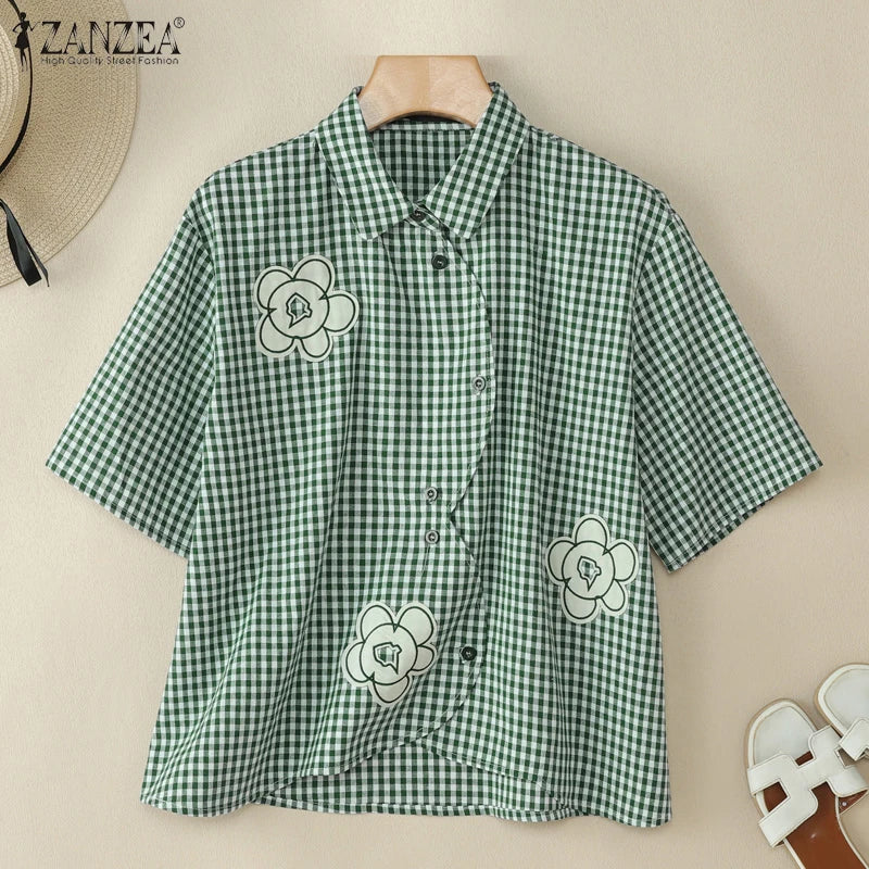 Harper Checked Lapel Blouse