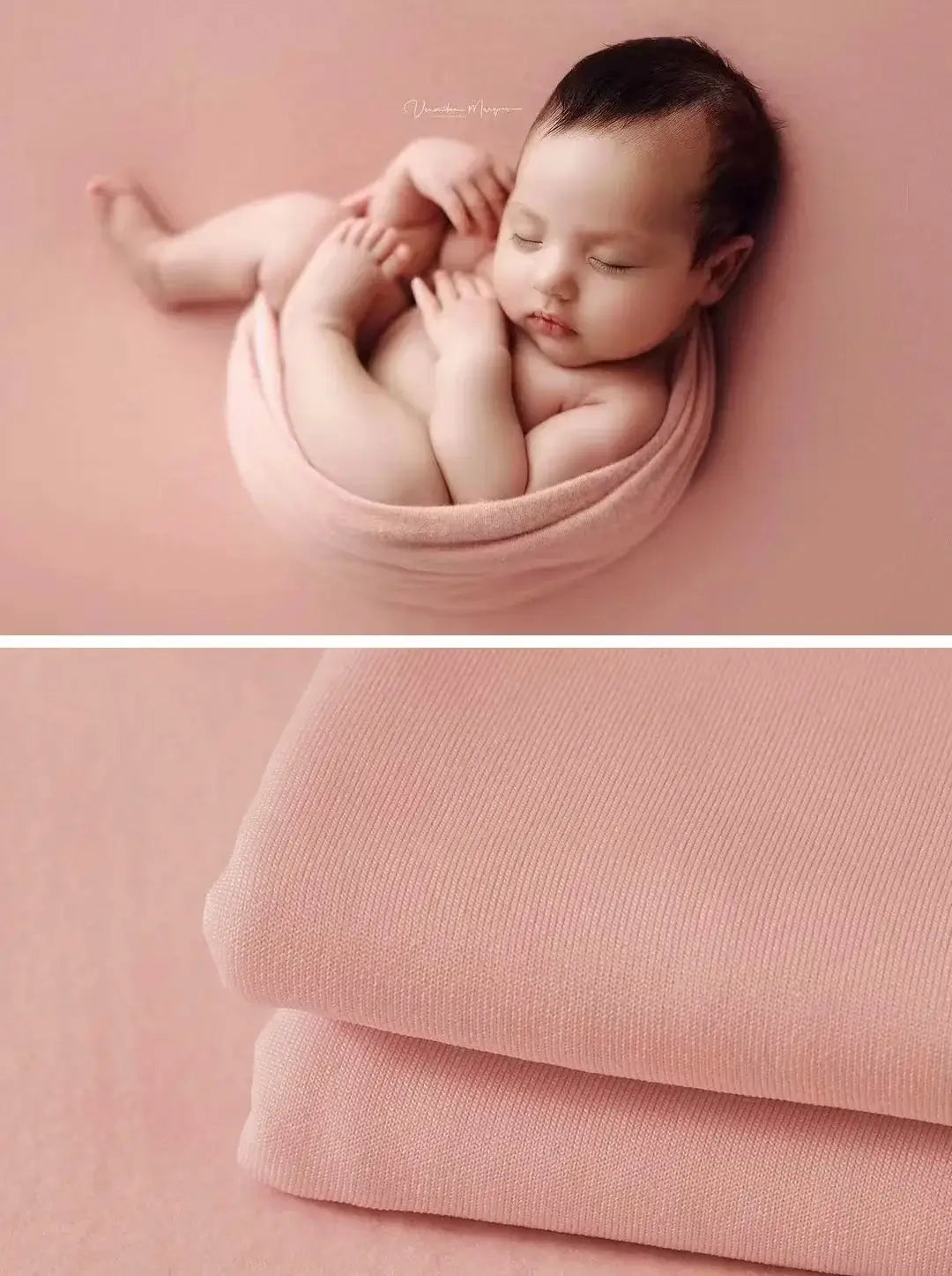 Newborn soft wrap blanket in soft pink, perfect for baby photography and cozy comfort, unisex design, chemical-free.