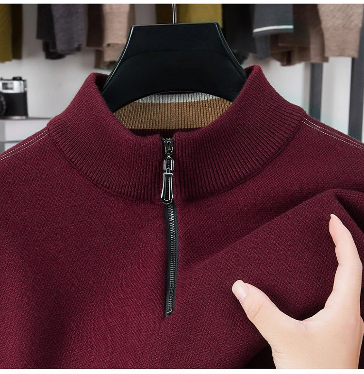 Men Half Zip Velvet Knit Sweater
