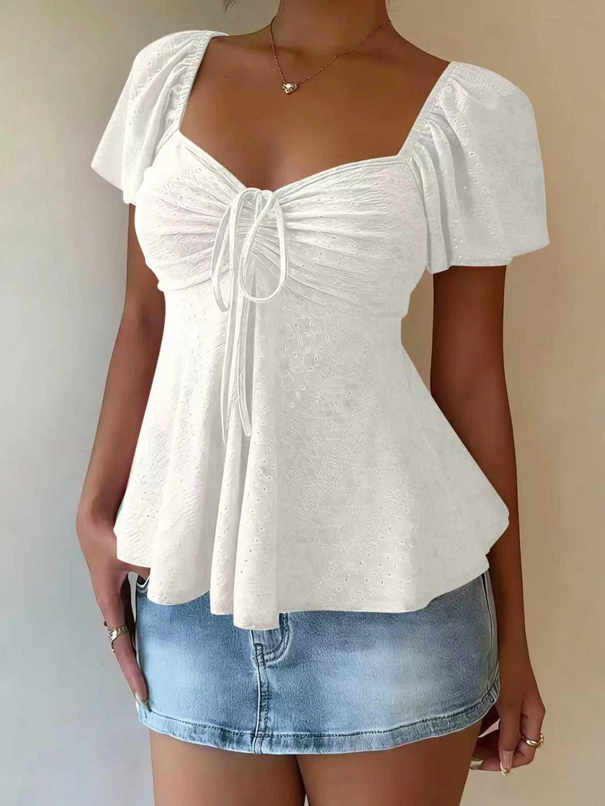 Luna Lace-Up V-Neck Blouse