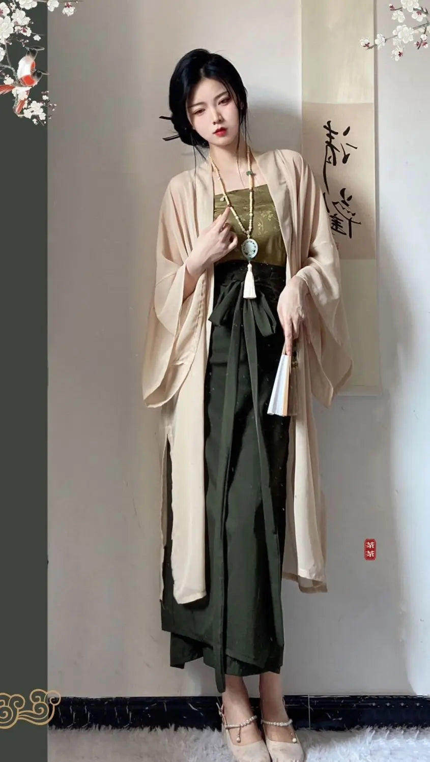 Elegant woman wearing Princess Song Dynasty Hanfu 3-piece robe, showcasing a stylish blend of traditional and modern fashion.