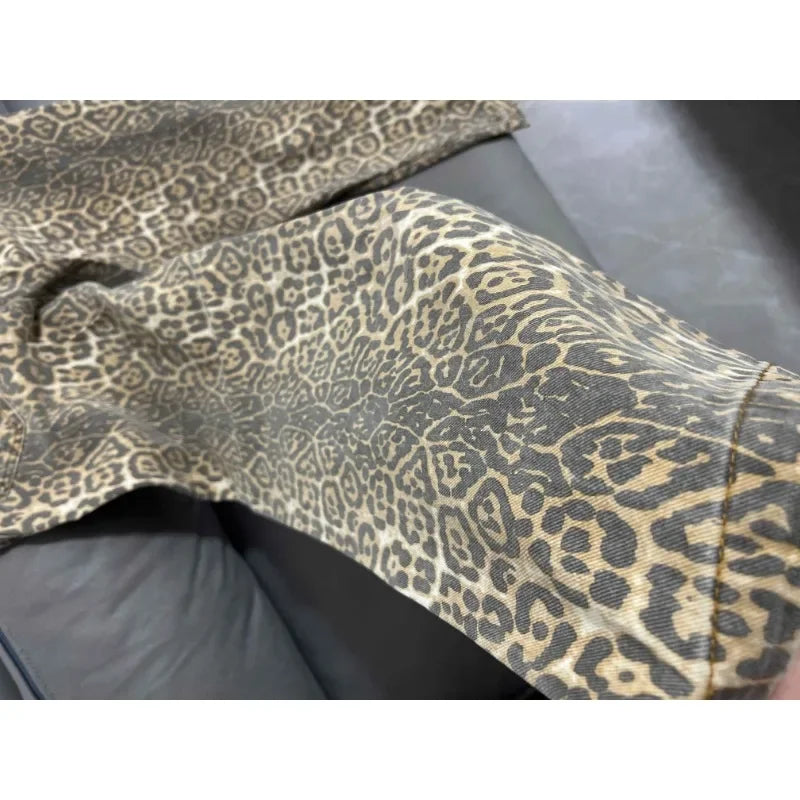 Leopard Print Retro Baggy Denim Pants