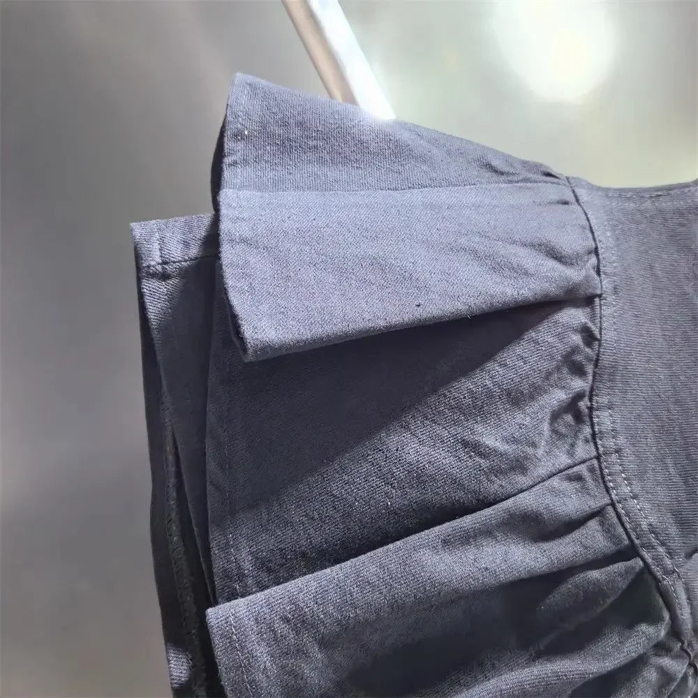 PuffyBelt™ – Puffy Layered Denim Skirt (Black A-line, High Waist)