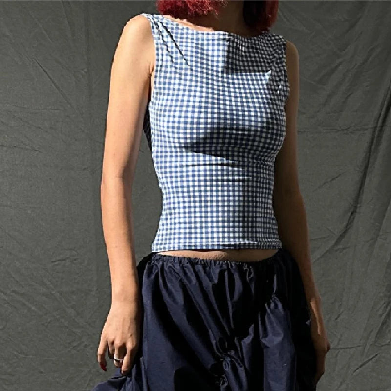 Plaid Bow Backless Y2K Crop Top Streetwear