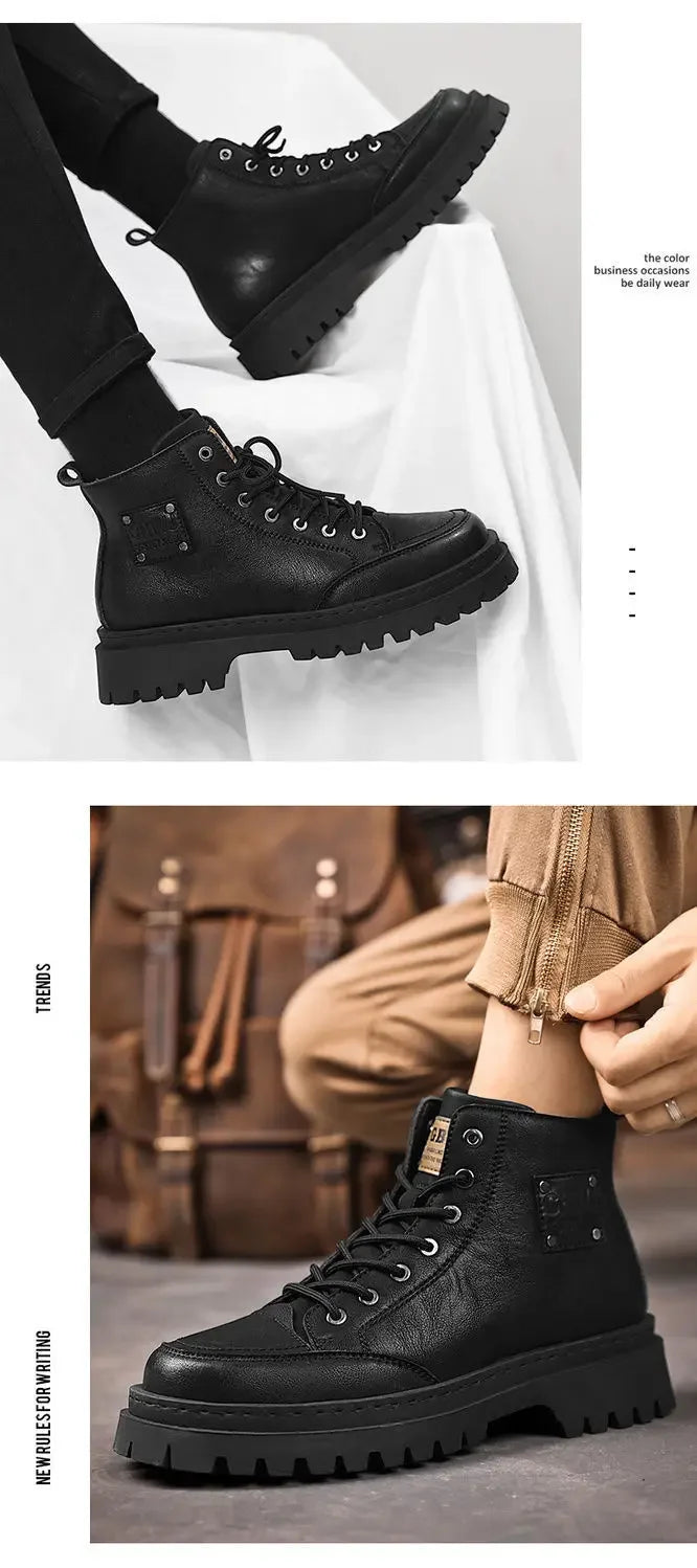 Men’s Autumn Waterproof Mid-Top Leather Boots