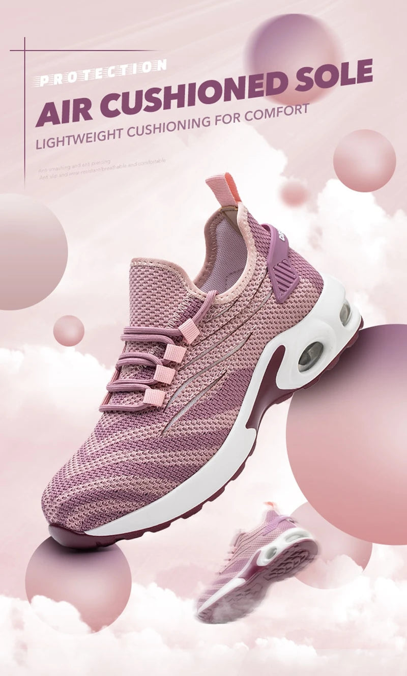 أحذية أمان نسائية وردية اللون بمقدمة فولاذية