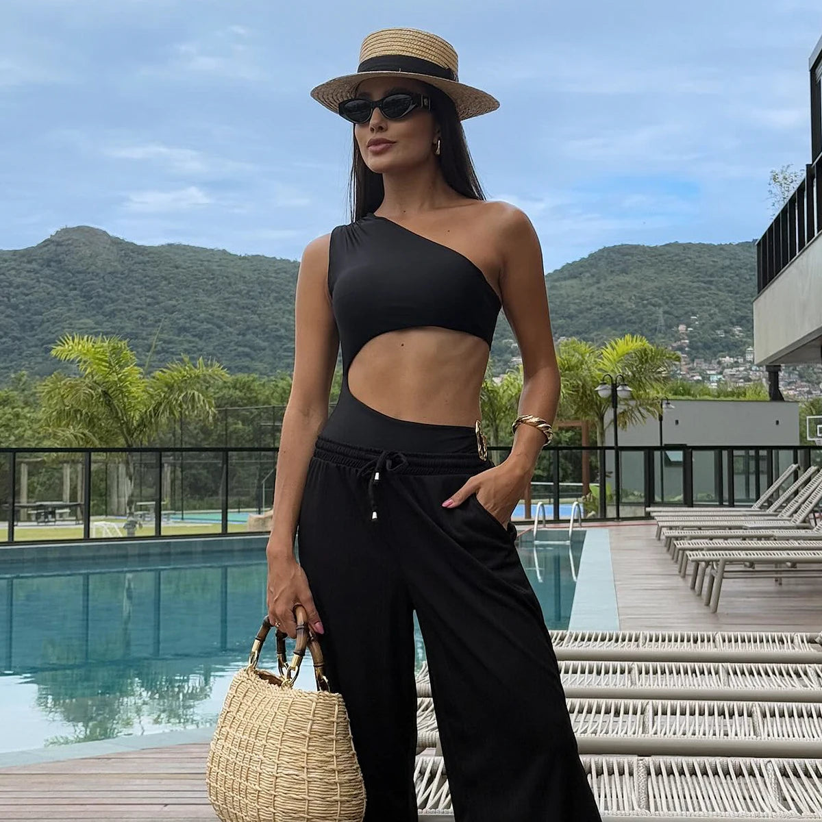 Women One Shoulder Sexy One Piece Swimsuit