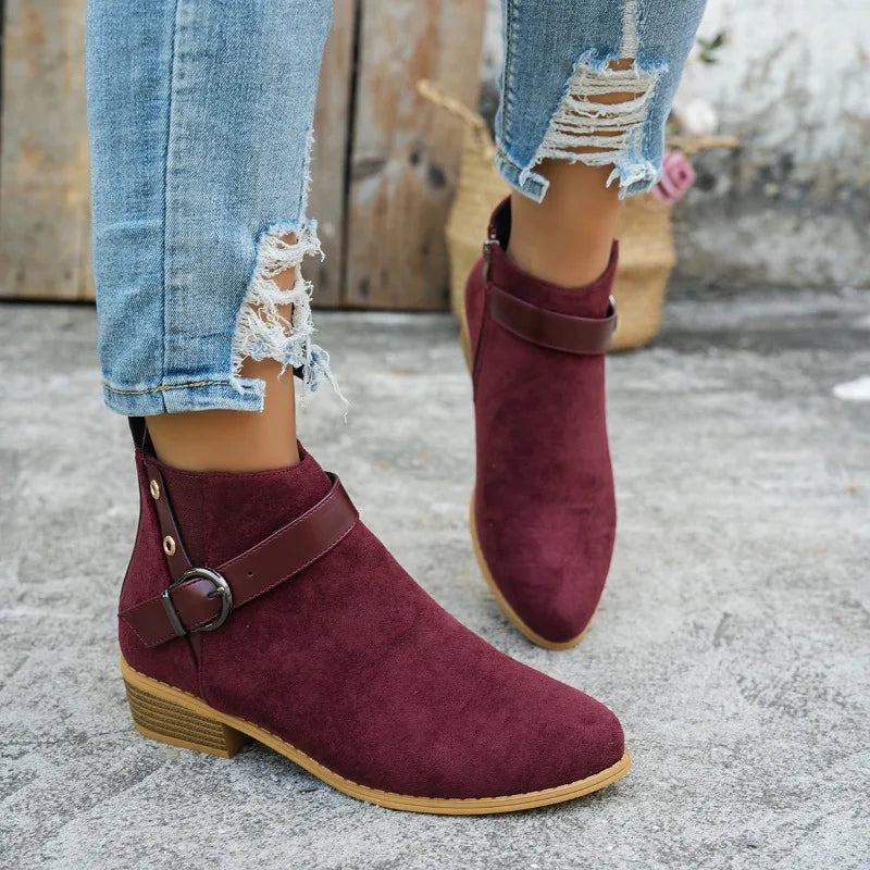 Women Retro Suede Chelsea Ankle Boots – Side Zipper Short Boots