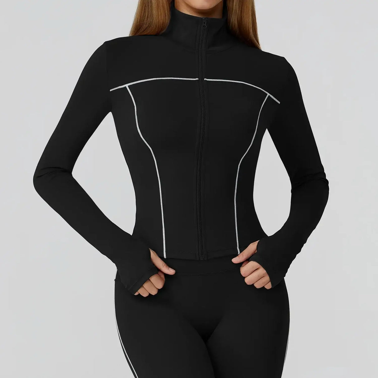 جاكيت جري نسائي ضيق بأكمام طويلة