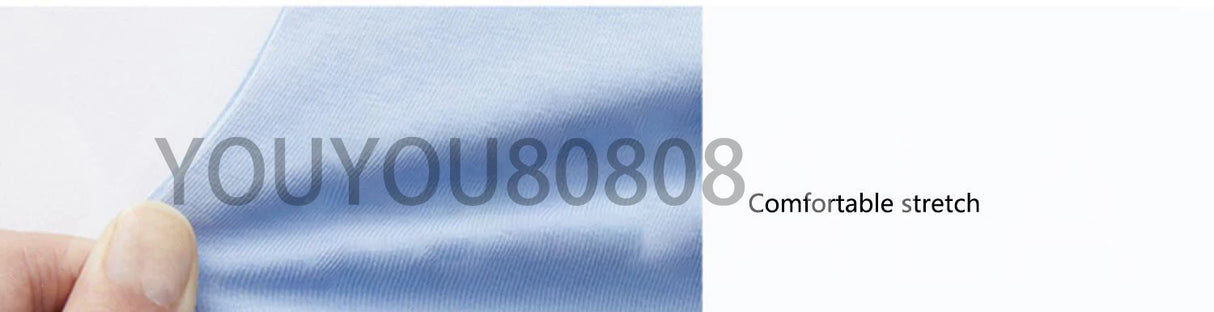 Close-up of light blue fabric showcasing comfortable stretch, ideal for casual wear and active lifestyles.