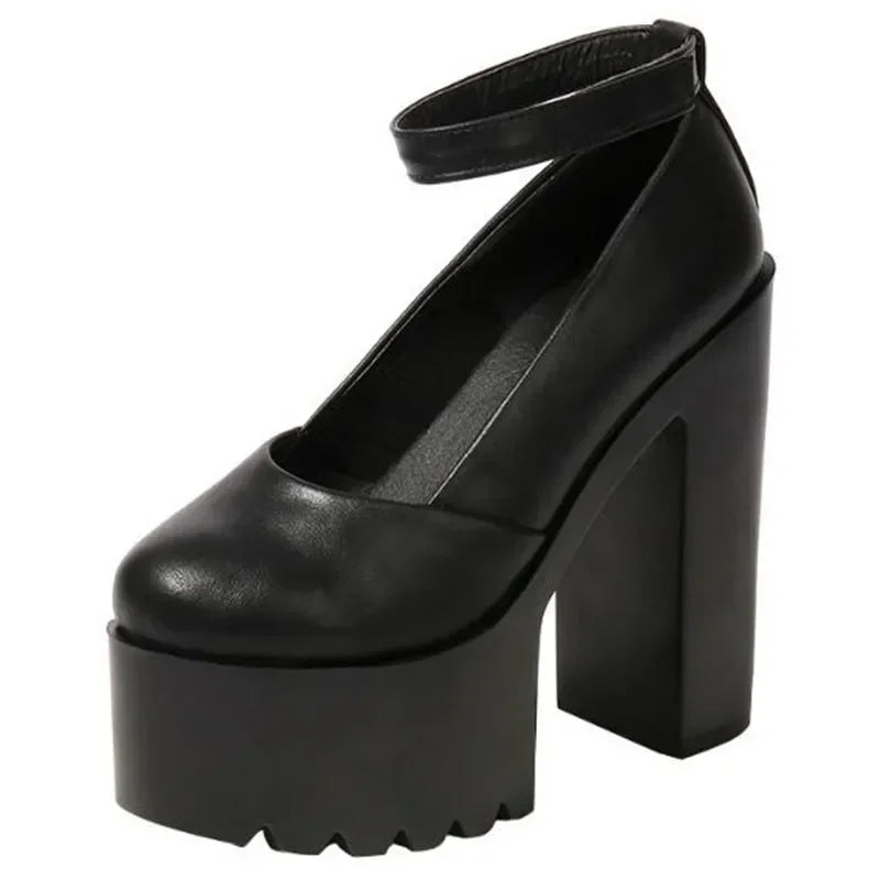 حذاء بكعب عالٍ بسمك 14 سم - أسود PU 2025