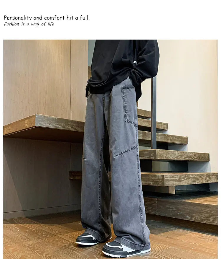 بنطلون كارغو رجالي واسع من قماش الشارع