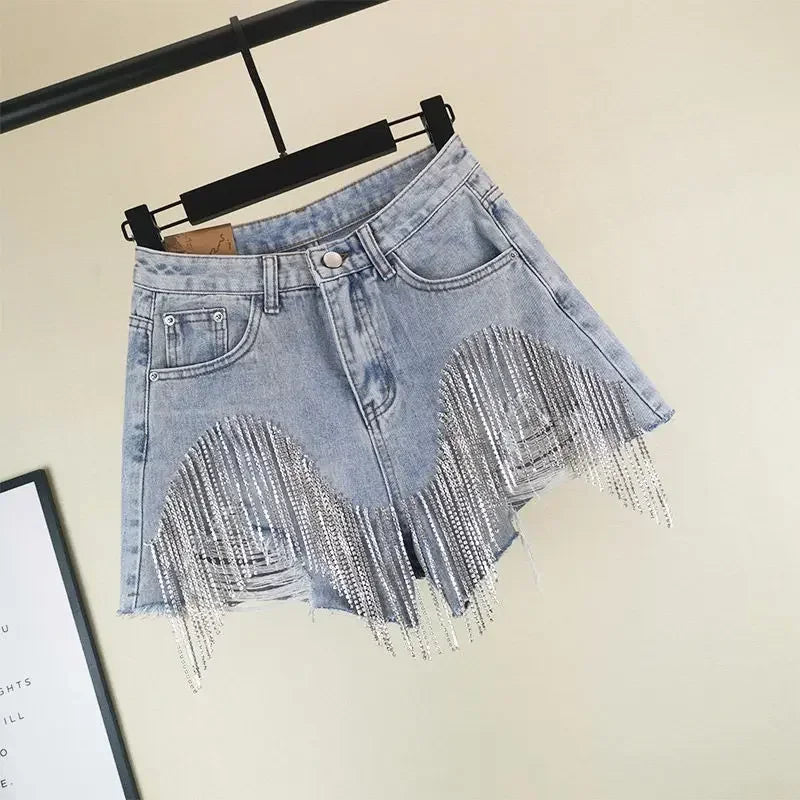 Diamond Tassel Summer Denim Shorts