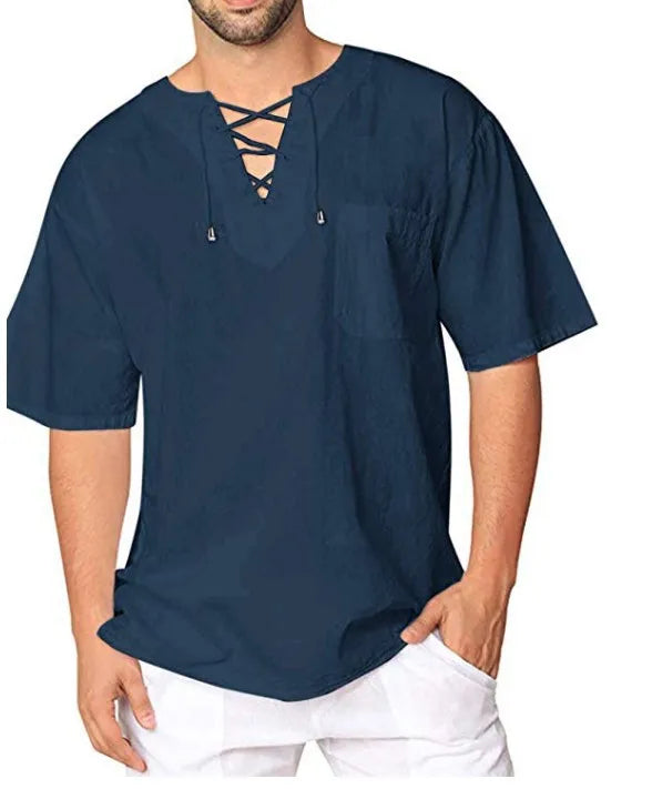 Men’s Plus Size V-Neck Linen Top