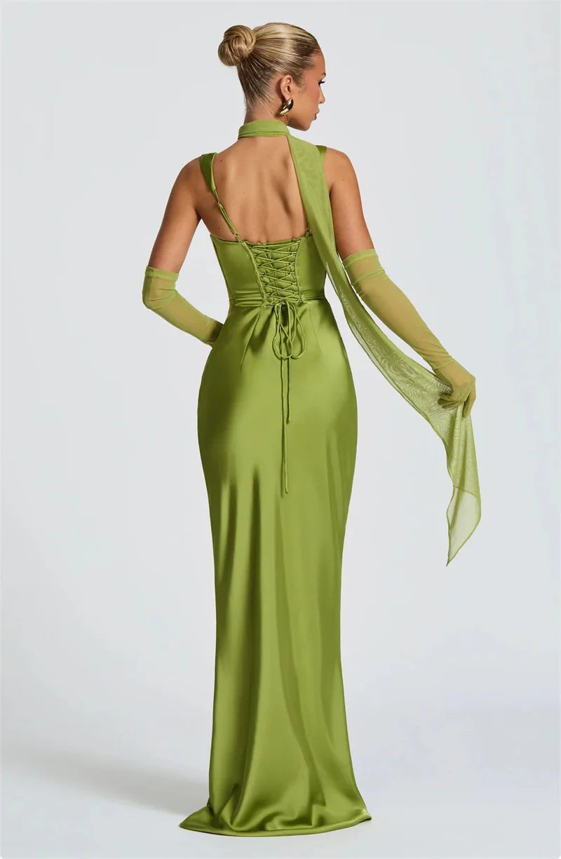 Luxe Satin Halter Evening Gown