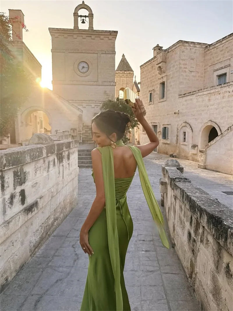 Luxe Satin Halter Evening Gown