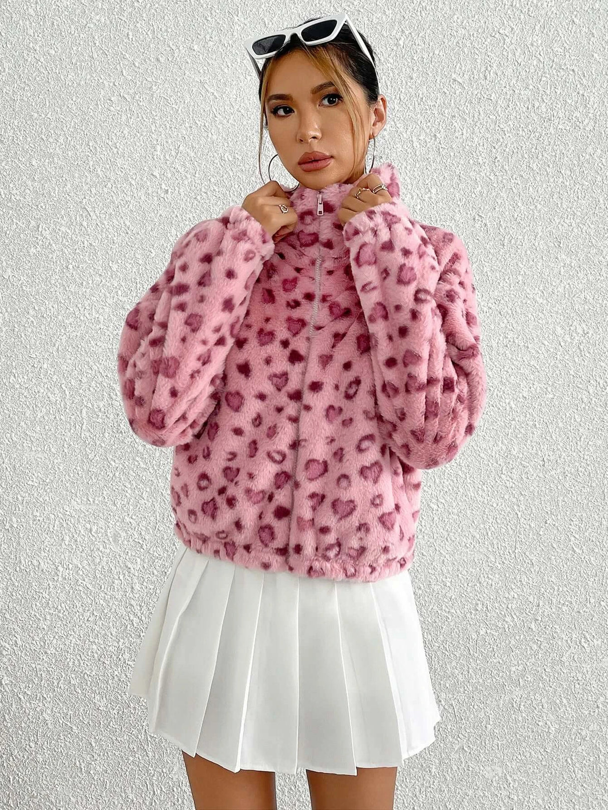 Women Pink Leopard Print Cotton Jacket