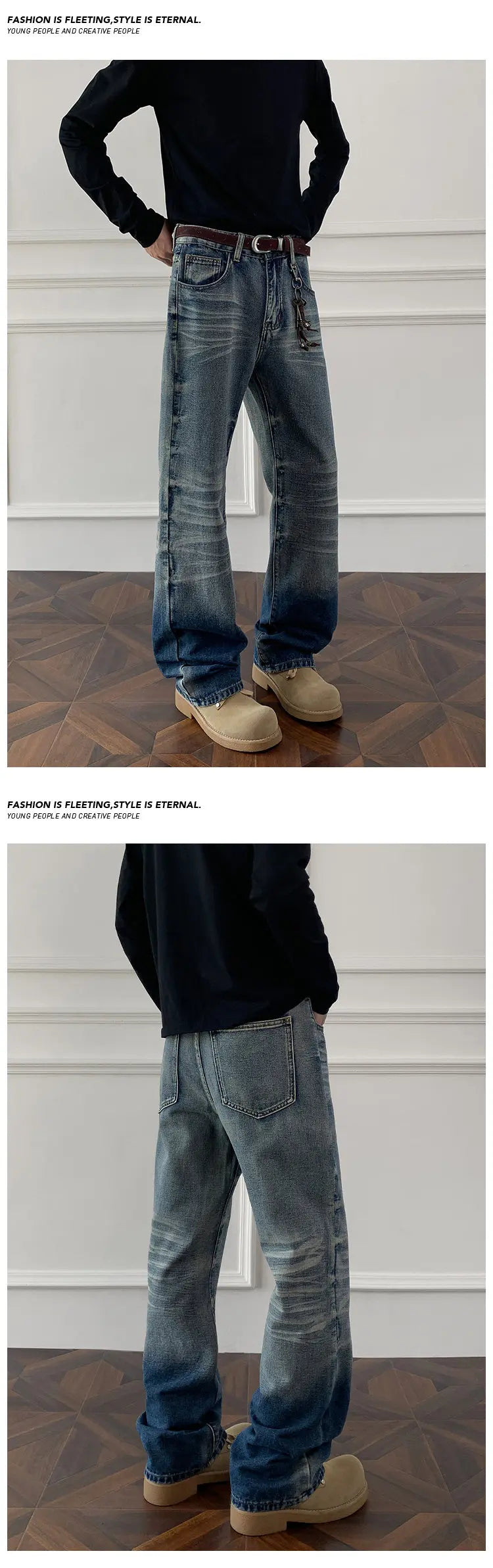 بنطلون جينز رجالي بقصّة واسعة وقصّة ضيقة بمقاسات كبيرة