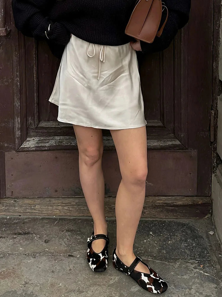 Women Satin Silk Mini Skirt