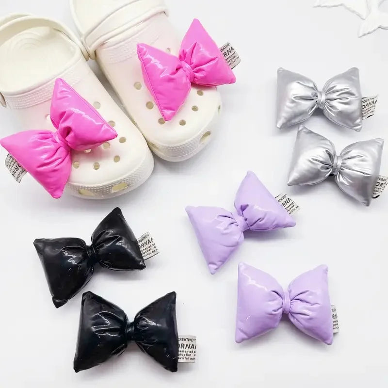Women Bow Shoe Charms Glossy Accessories