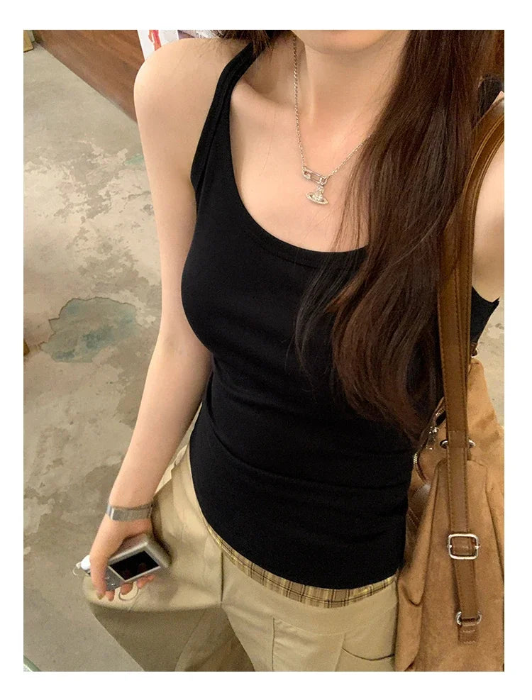 Basic Ribbed O-Neck Camisole Tank Top