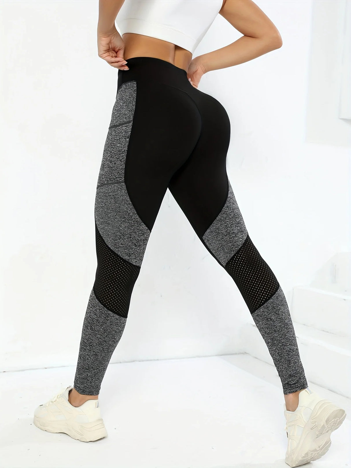 Mesh Colorblocked Women's Yoga Leggings – High Waist Tummy Control Pants