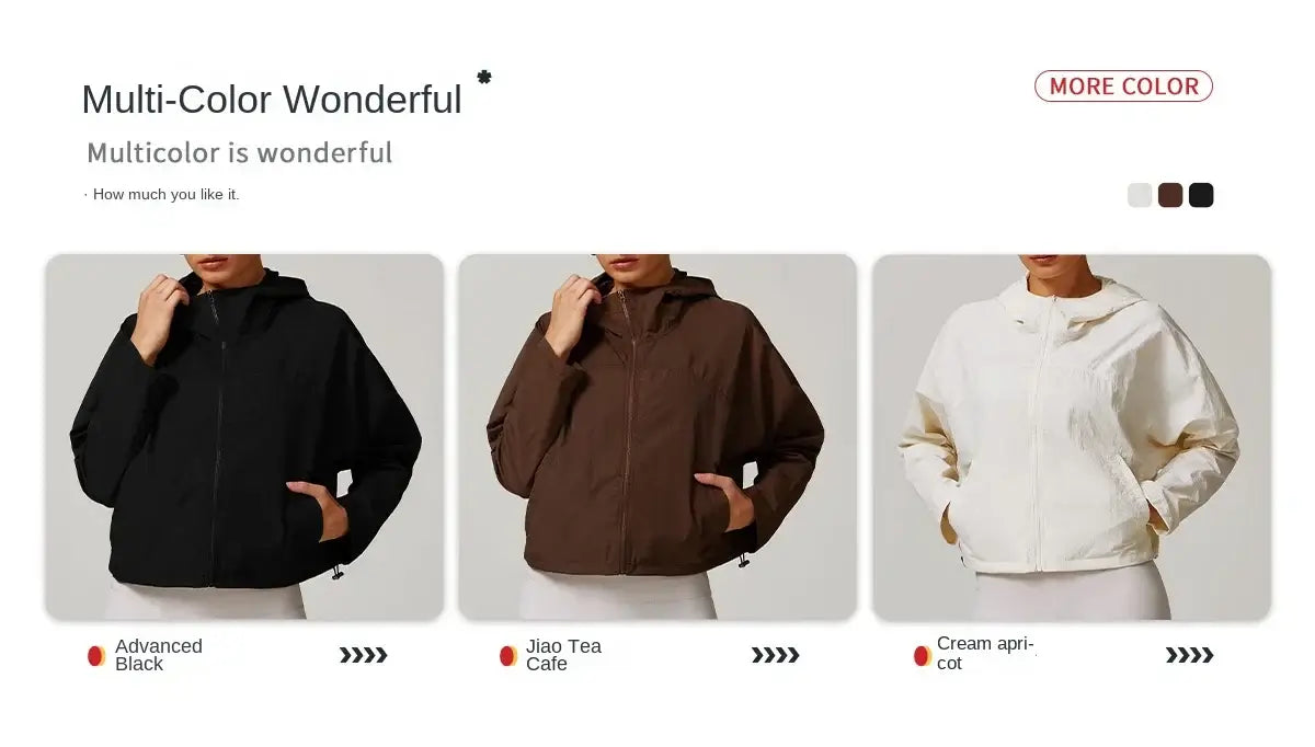 سترة رياضية نسائية سريعة الجفاف بغطاء للرأس