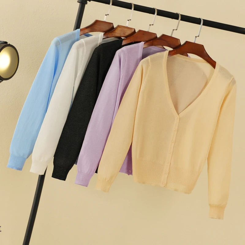 Korean V-Neck Cropped Cardigan Women's Sweater