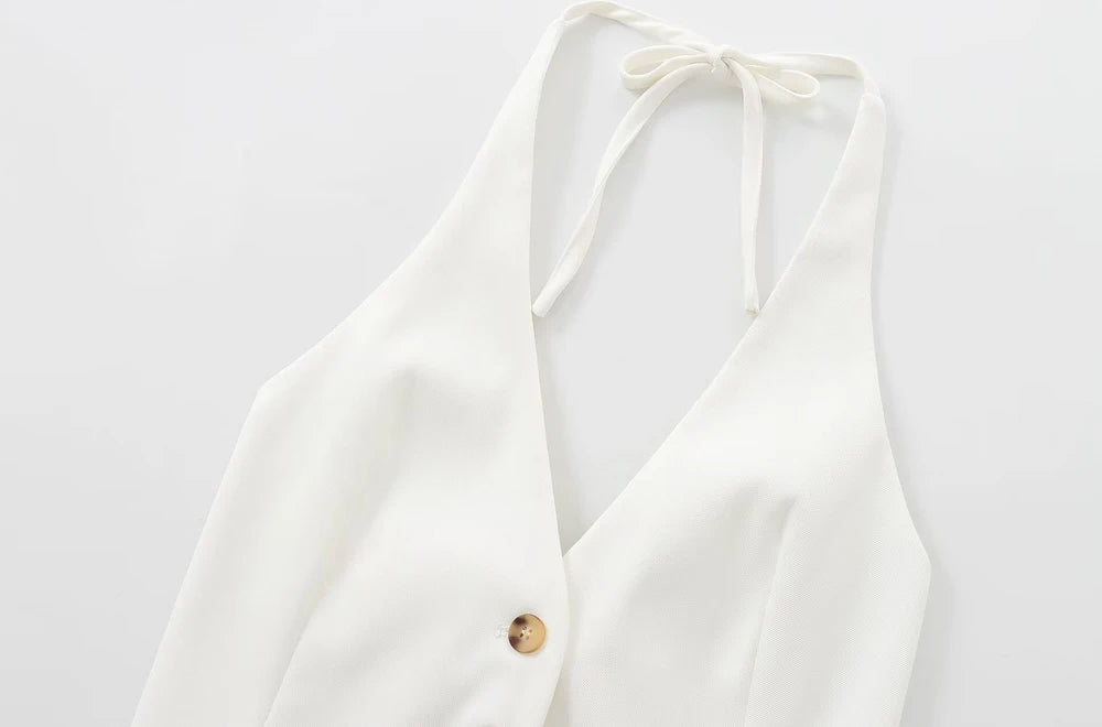 Front Button Halter Backless Camisole Tank