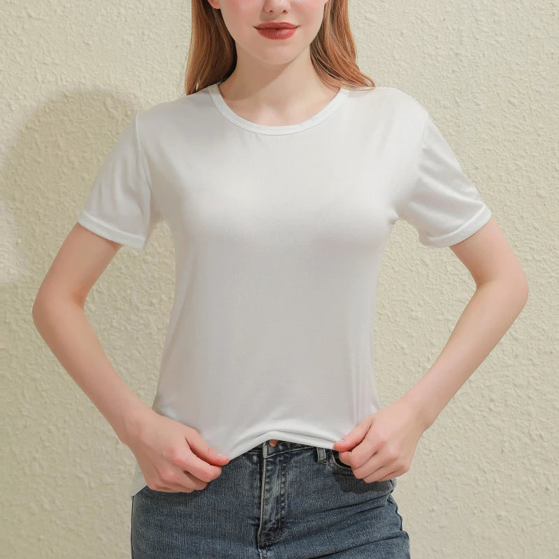 Slim Fit Cotton V-Neck Tee for women, lightweight and breathable, perfect for summer wear in white.