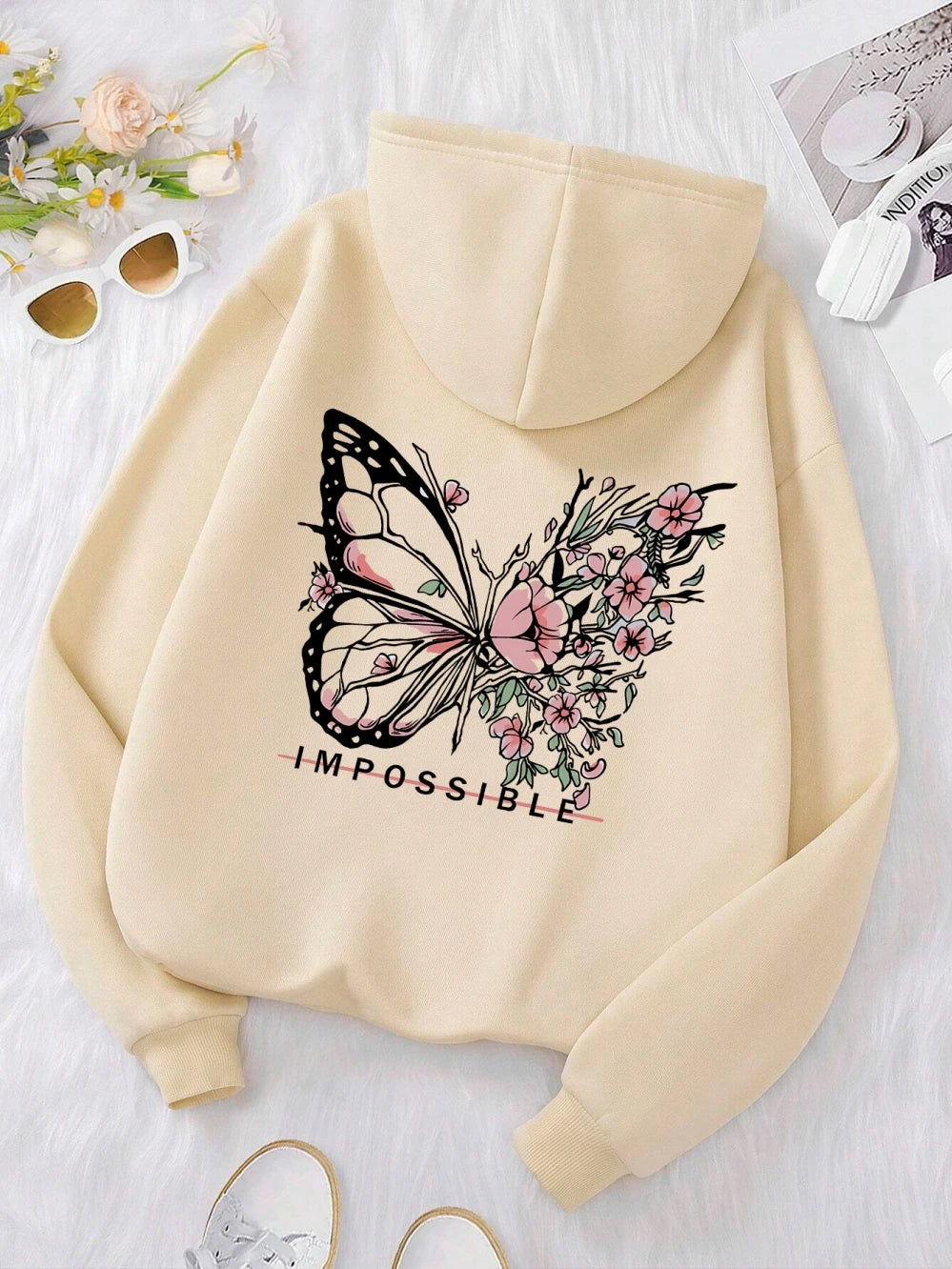 Rose Butterfly Graphic Hoodie