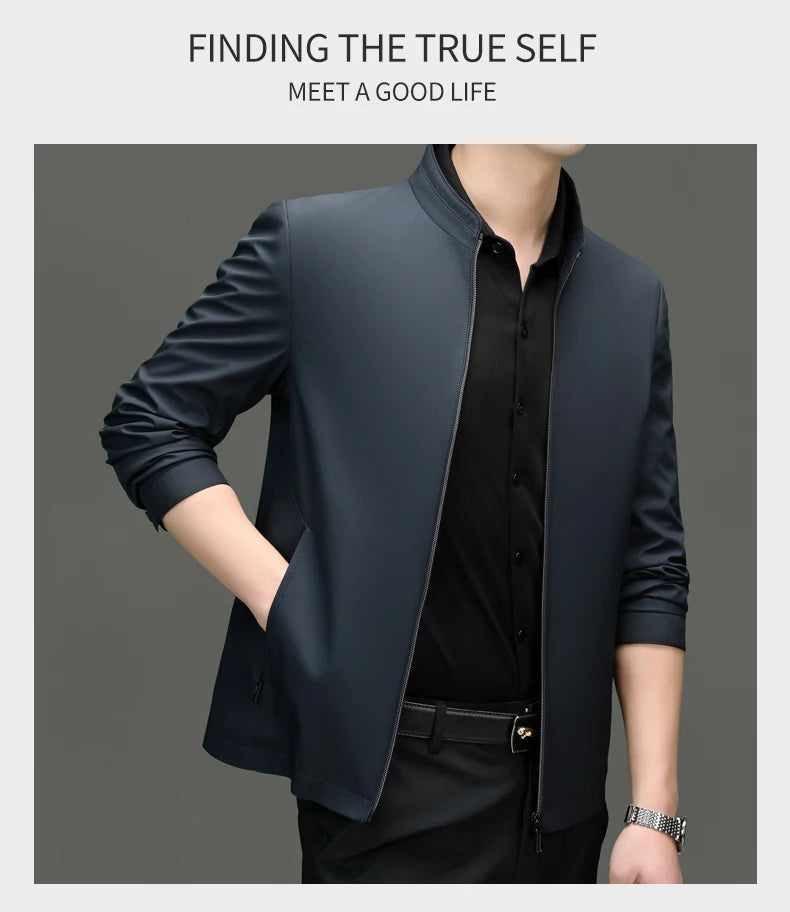 Men Stand Collar Zipper Jacket